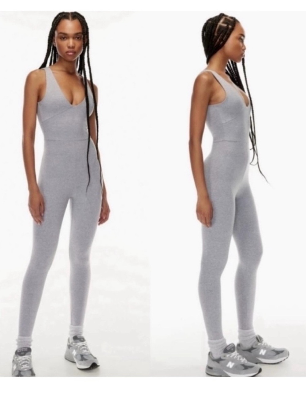Aritzia Light Gray V-Neck Jumpsuit